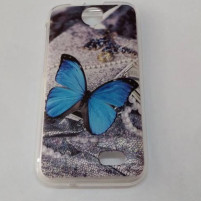 Силиконов гръб ТПУ за HTC Desire 310 сив със синя пеперуда